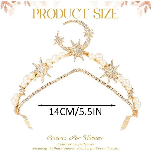 Fairy Moon Stars Goddess Crown Headpiece Alloy Women Wedding Prom Festive - Picture 3 of 7